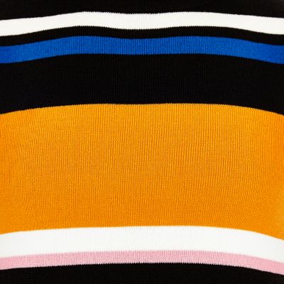 Girls black knit stripe top and skirt set